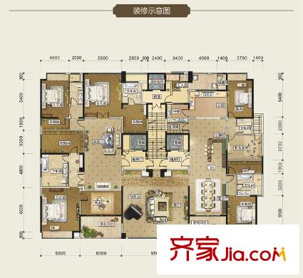 榮和公園尊府33號樓標準層A戶型 6室2廳5衛(wèi)2廚