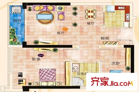 大唐果1#05戶型 2室2廳1衛(wèi)1廚