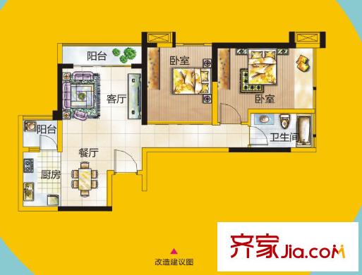 大唐果4#樓01戶型 2室2廳1衛(wèi)