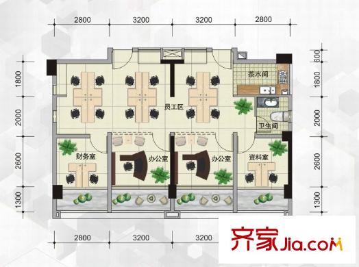 天健國際公館A6戶型（辦公間） 1室1廳1衛(wèi)