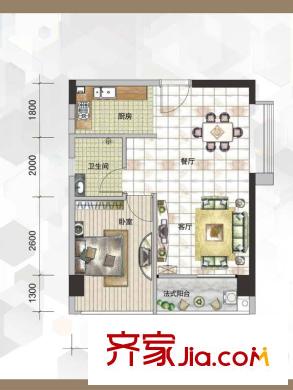 天健國際公館A4戶型（B座公寓區(qū)）2012-04-13  1室2廳1衛(wèi)1廚