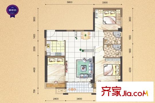 恒宇國際公館1#樓02戶型 3室2廳2衛(wèi)1廚