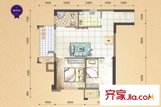 恒宇國(guó)際公館1#樓04戶型 2室2廳1衛(wèi)1廚