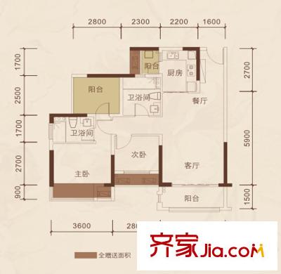 瀚林君庭3#樓1-02戶型 3室2廳2衛(wèi)1廚