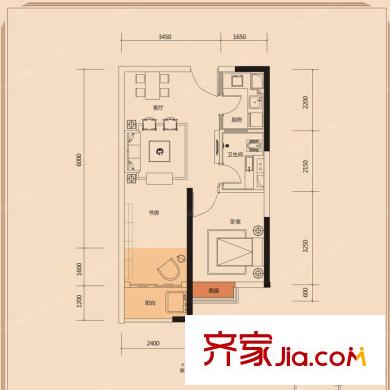 龍光普羅旺斯法式原鄉(xiāng)小鎮(zhèn)精裝SOHO6#23戶型 1室1廳1衛(wèi)1廚