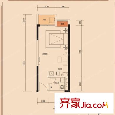 龍光普羅旺斯法式原鄉(xiāng)小鎮(zhèn)精裝SOHO6#13戶型 1室1廳1衛(wèi)1廚