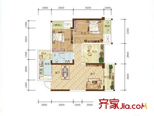 頤源居A2棟06戶型 2室2廳1衛(wèi)1廚
