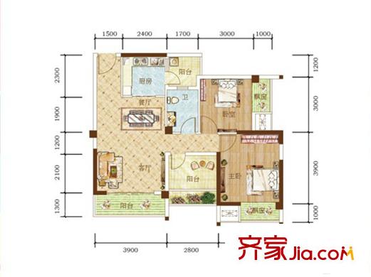 頤源居C棟01戶型圖 2室2廳1衛(wèi)1廚