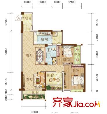頤源居A-1棟01戶型 2室2廳1衛(wèi)1廚