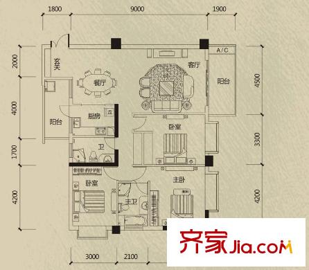 南湖名都廣場Dv戶型 3室2廳2衛(wèi)1廚