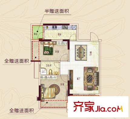 云星城市春天20#樓B4戶型 2室2廳1衛(wèi)1廚