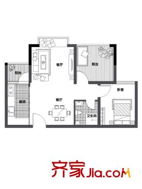 嘉印象02戶(hù)型 1室2廳1衛(wèi)1廚