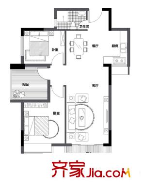 嘉印象06戶(hù)型 2室2廳1衛(wèi)1廚