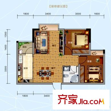 嘉印象02戶(hù)型 2室2廳1衛(wèi)1廚
