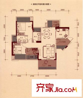 城光俊景A1棟D戶型 3室2廳2衛(wèi)1廚