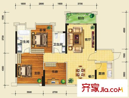 和居邕江郡E戶型 3室2廳2衛(wèi)1廚
