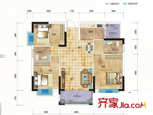 九個半島A3戶型（11F） 3室2廳2衛(wèi)1廚