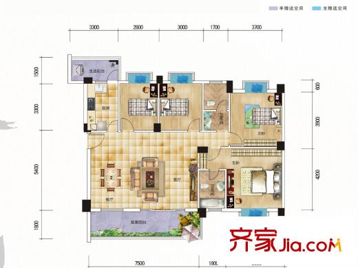 九個半島C2戶型（2-10F） 4室2廳2衛(wèi)1廚