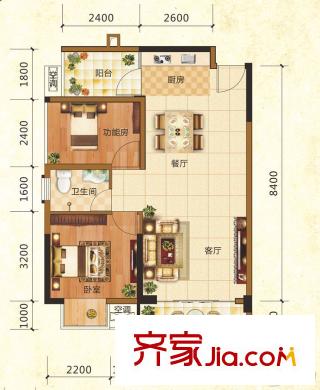 鼎華福邸4#05戶型 2室2廳1衛(wèi)1廚