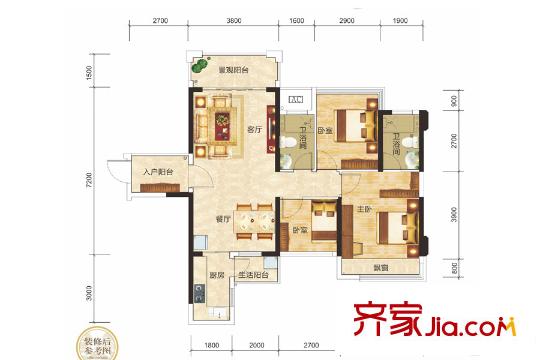 瀚林名門9棟04戶型 3室2廳2衛(wèi)1廚