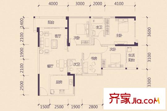盛天青山郡3#二單元06戶型 4室2廳2衛(wèi)1廚