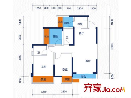云星華府2號(hào)樓二單元06戶型 3室2廳2衛(wèi)1廚