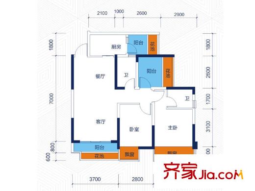 云星華府2號(hào)樓一單元03戶型 3室2廳2衛(wèi)1廚
