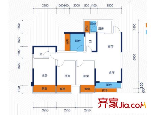 云星華府2號(hào)樓一單元05戶型 4室2廳2衛(wèi)1廚