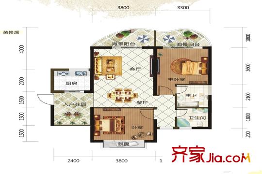 德利海北海一期8#0108戶(hù)型 2室2廳2衛(wèi)1廚