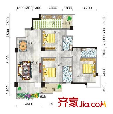 恒大蘋果園金23-02戶型(售完） 3室2廳3衛(wèi)1廚