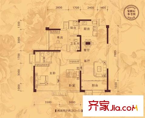 昌泰尊府2#樓1-02、2-01戶型 2室2廳2衛(wèi)1廚