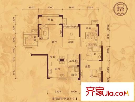 昌泰尊府2#樓1-04、2-03戶型 2室2廳2衛(wèi)1廚