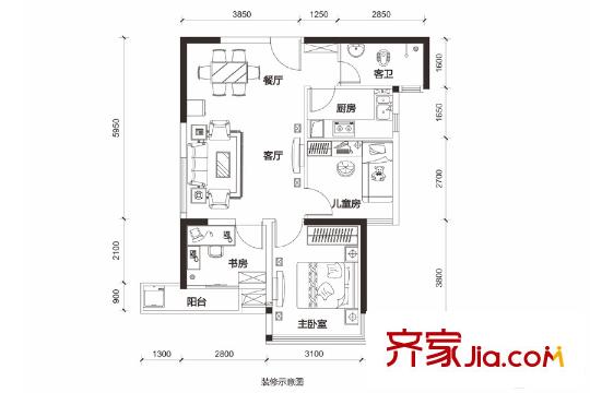 盛天領域18/19號樓03戶型 3室2廳1衛(wèi)1廚