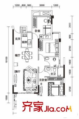 盛天領域20號樓1單元02/2單元01戶型 3室2廳2衛(wèi)1廚