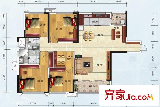 保利愛(ài)琴海140平方米整改戶型 5室2廳2衛(wèi)1廚