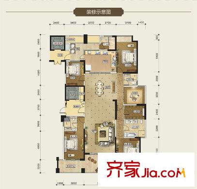 榮和公園尊府33號(hào)樓標(biāo)準(zhǔn)層B戶型 6室2廳4衛(wèi)1廚