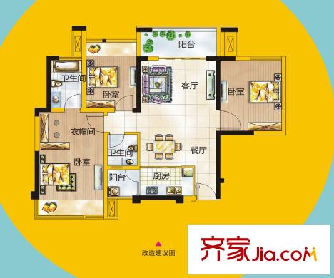 大唐果4#樓06戶型 3室2廳1衛(wèi)1廚