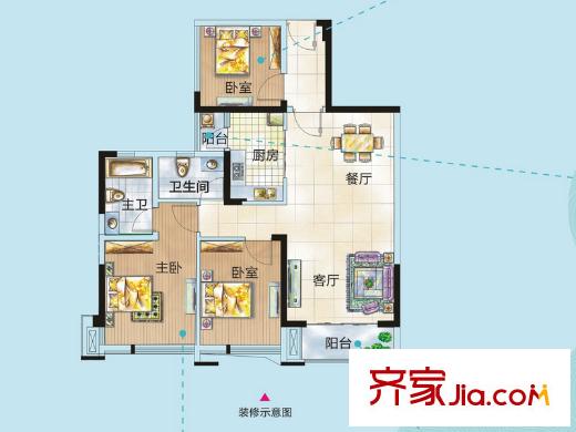 大唐果3#樓02/03戶型 3室2廳2衛(wèi)1廚