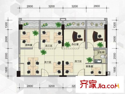 天健國際公館A5戶型（辦公間） 1室1廳1衛(wèi)