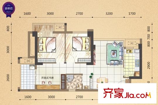 恒宇國際公館1#樓06戶型 3室2廳1衛(wèi)1廚