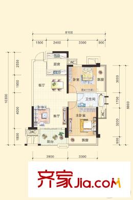 隆源華府9號(hào)樓01戶型 2室2廳1衛(wèi)1廚