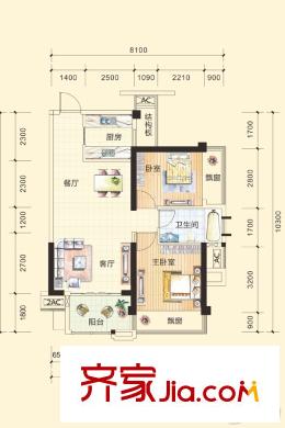 隆源華府1/2號(hào)樓01戶型 2室2廳1衛(wèi)1廚