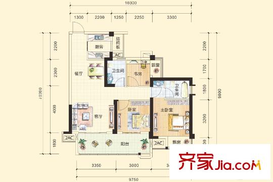 隆源華府1/2號(hào)樓02戶型 3室2廳2衛(wèi)1廚