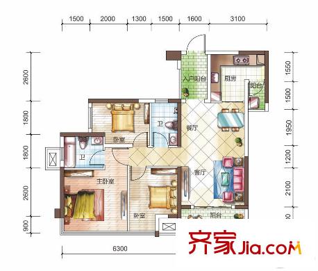 盛天時(shí)代1#、2#2戶型 3室2廳2衛(wèi)