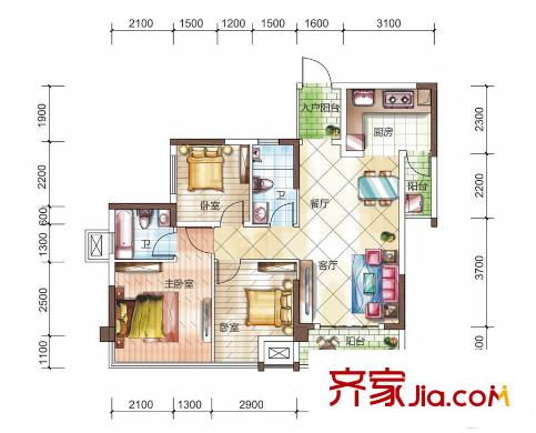 盛天時(shí)代5#1 、2戶型 3室2廳2衛(wèi)