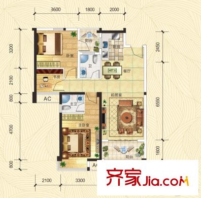 五象麗景5、9、11號樓C2戶型 3室2廳2衛(wèi)1廚