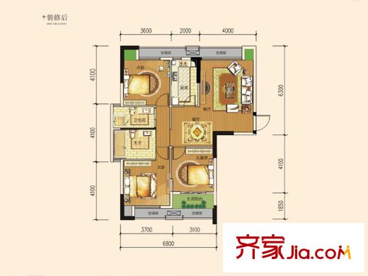 騁望劍橋郡E棟B戶型 3室2廳2衛(wèi)1廚