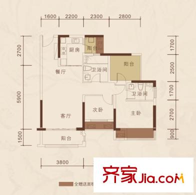 瀚林君庭3#樓1-01戶型 3室2廳2衛(wèi)1廚