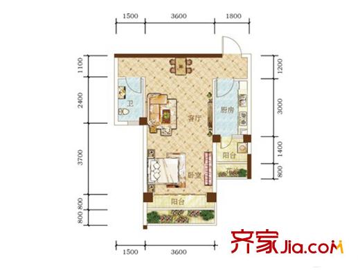 頤源居C棟02戶型 1室1廳1衛(wèi)1廚