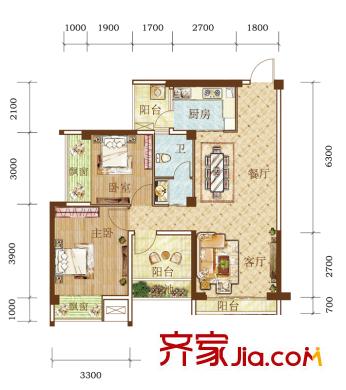 頤源居A-1棟02戶型 2室2廳1衛(wèi)1廚